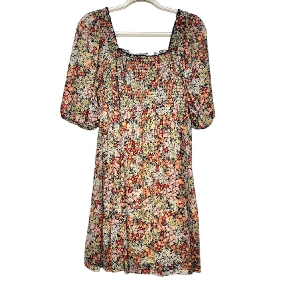 Skye's the Limit Multi Floral fall Dress SZ L boho,western, babydoll smock